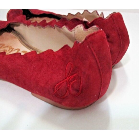 Sam Edelman Cranberry Pink Suede Flats Scalloped Edges - Size - US8M/EU38 - Picture 8 of 10